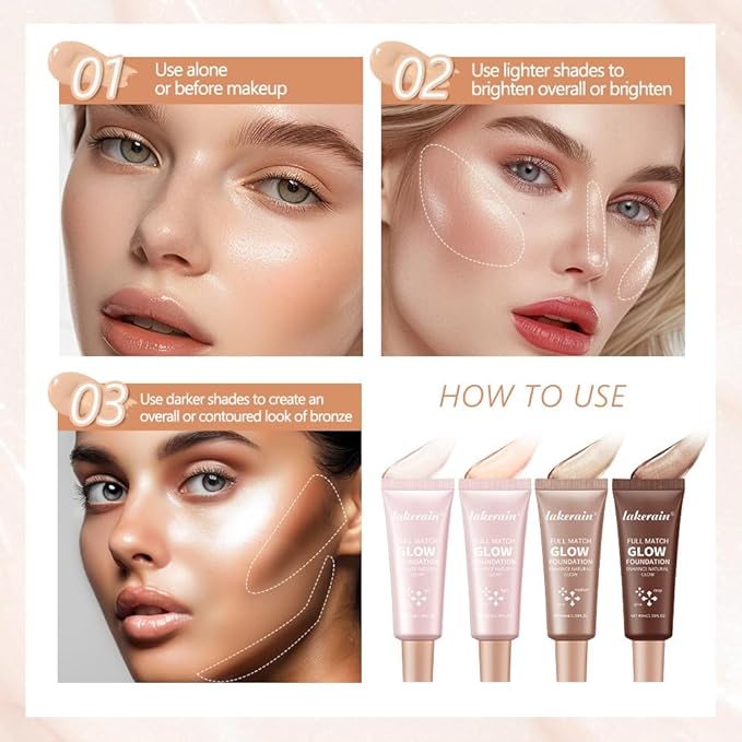 Full Match Glow Foundation, Enhance Foundation Natural Glow, Professional Coverage for a Flawless Look (Deep, Large)