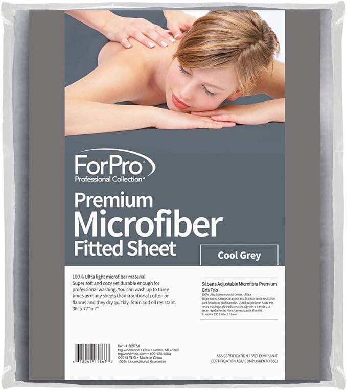 ForPro Professional Collection Premium Microfiber Massage Fitted Sheet, Cool Grey, Ultra-Light, Stain and Wrinkle-Resistant, for Massage Tables, 36" W x 77" L x 7" H