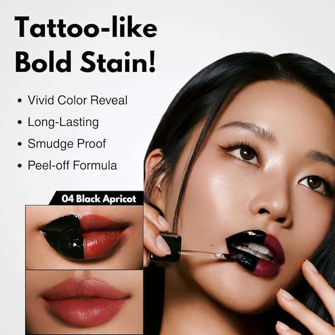 MILKTOUCH Black Peel Off Lip Tattoo - Long-Lasting Matte Lip, Waterproof & Transfer-Proof, Highly Pigmented, Stay-On-All-Day Lip Tint Stain (4.5g) #04 Black Apricot