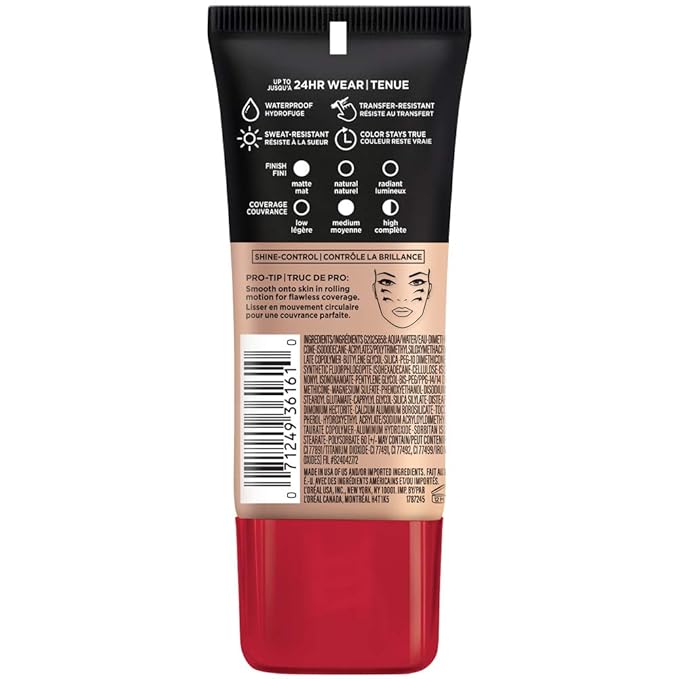 L'Oreal Paris Cosmetics Makeup Infallible Pro-Matte Liquid Longwear Foundation, Shell, 1 fl oz.