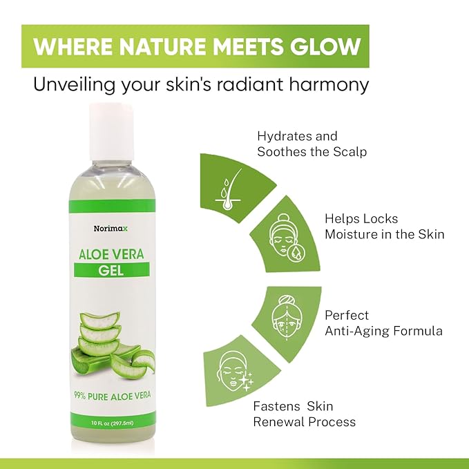 Natural Aloe Vera Gel for Hair, Scalp, Face, Dry Skin, Sunburn, & Sensitive Skin - Cold Pressed, Vegan, Unscented - Soothing Aloe Face Moisturizer (10 oz.)