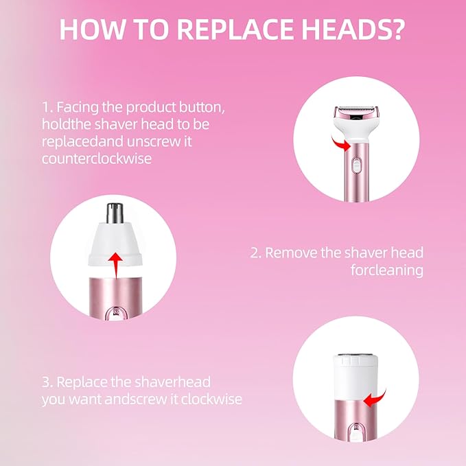 Wet & Dry Electric Razor for Women Body Razors 4-in-1 Facial Hair Remover Electric Shaver and Facial Hair Remover Painless Ladies Body Razors for Nose Face Body Leg Bikini Arm Hair