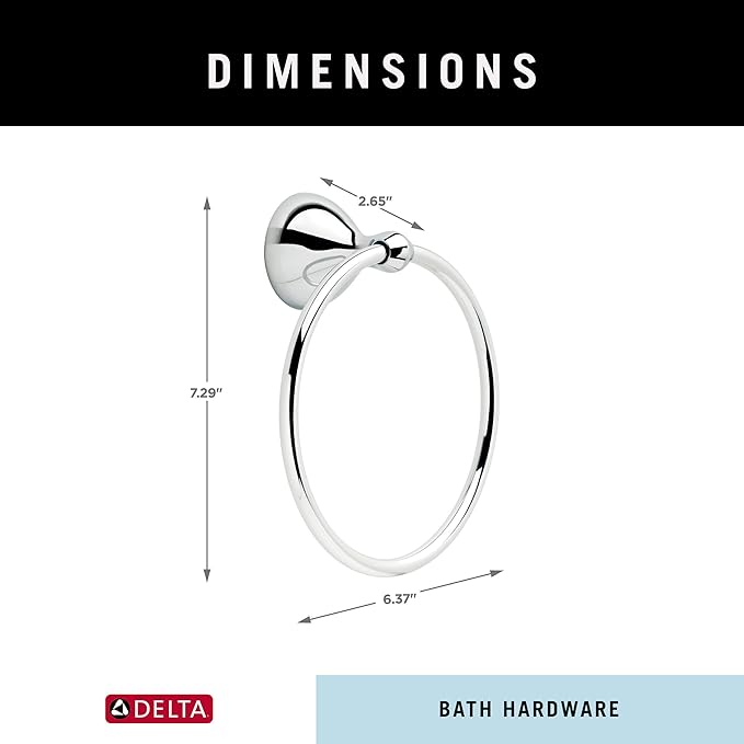 Delta Foundations (1-Pack) Hand Towel Holder Polished Chrome Towel Racks for Bathroom Wall Round Towel Ring Holder for Bath Towel Hanger for Kitchen, Bathroom Accessories FNDS46-PC