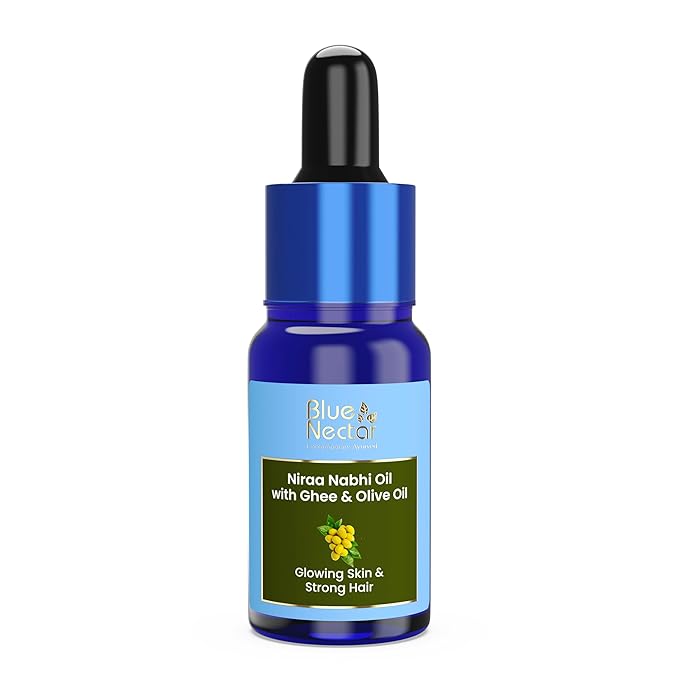 Blue Nectar Ayurveda Navel Oil with Ghee & Olive for Belly Oiling | Natural Belly Button (Nabhi) Oil for Radiant Skin & Deep Hydration (22 Herbs, 0.33Fl Oz)