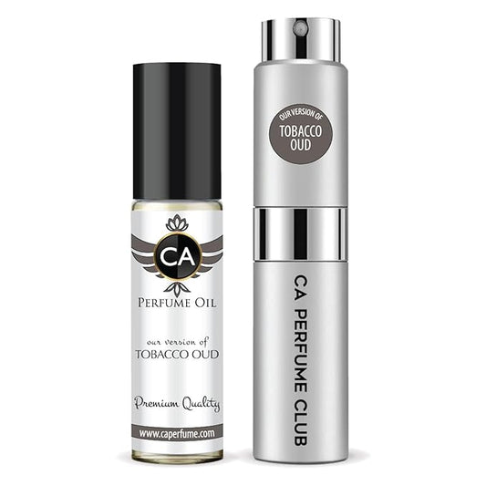 CA Perfume Duo Impression of Tobacco Oud For Women And Men Perfume Layering Set Long Lasting Travel Size EDP + Body Oil Roll-On Bottle 0.27 Fl Oz+0.33 Fl Oz