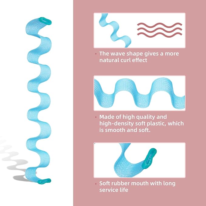 30pcs Heatless Hair Curlers Rollers Wave Curls Styling Kit with 2 Sets Styling Hooks,No Heat Spiral Curlers for Short and Medium Hair(12 Inch/ 30 cm)