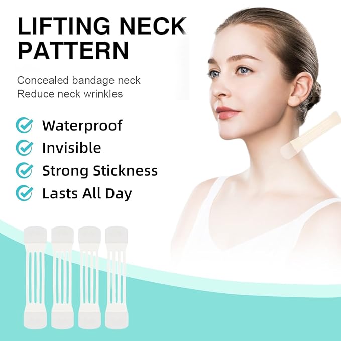 FHH Neck Lifting Tape, Lifting Invisible, Lift Sagging Skin, High Elasticity and Breathability, Suitable for Neck, Face and Jaw (4 Tapes + 20 Patches) A