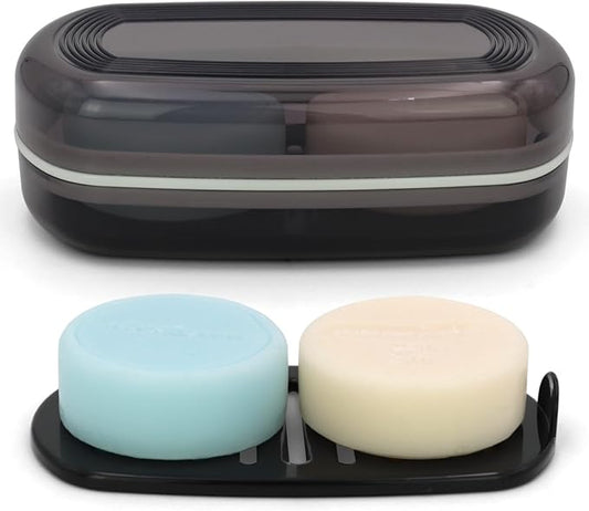 Shampoo Bar Holder Travel Case, Large Soap Holder for 5 oz/10 oz Oversized Bars, Durable & Versatile Storage Soap Container with Drainage Layer (1 Pack, Black Style A-Large)