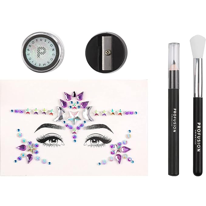 Profusion Cosmetics 5-pc Makeup Look Book, Long Lasting Eye Makeup for Women Eye Brightening Pressed Glitter with Eyeshadow Brush and Black Eyeliner, Easy To Clean and Convenient Makeup Sharpener
