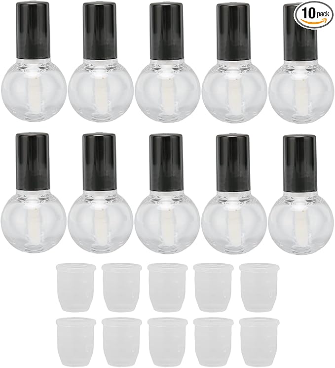 10Pcs 5ml Empty Lip Gloss Tubes Containers Cute Ball Type Plastic Refillable DIY Lip Gloss Bottle, Reusable Empty Bottle Tube Container for Eyelash Growth Oil/Mascara with Brush for Home and Travel