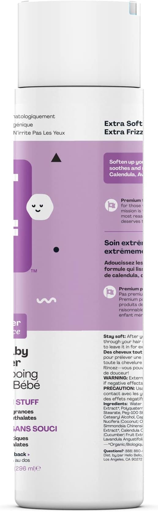 Hello Bello Soft Lavender Conditioner | Hypoallergenic, pH-Balanced & Dermatologist-Tested, Plant Based Formula for Babies and Kids | 10 FL Oz