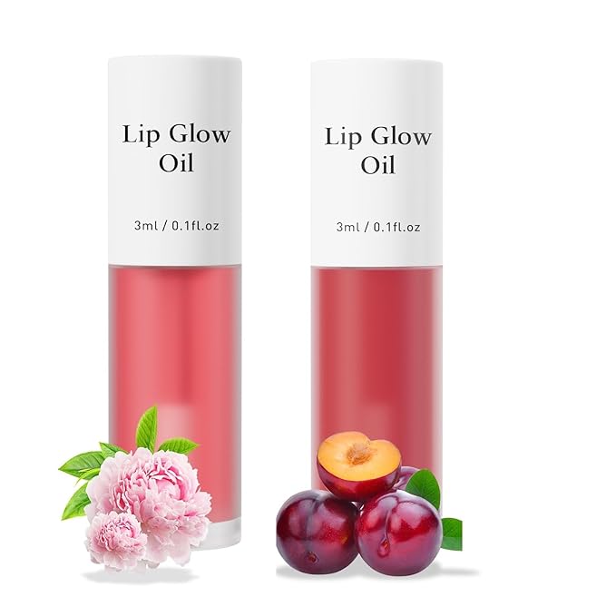 2 Pack Plumping Lip Oil,No-Sticky Lip (Peony+Plum)