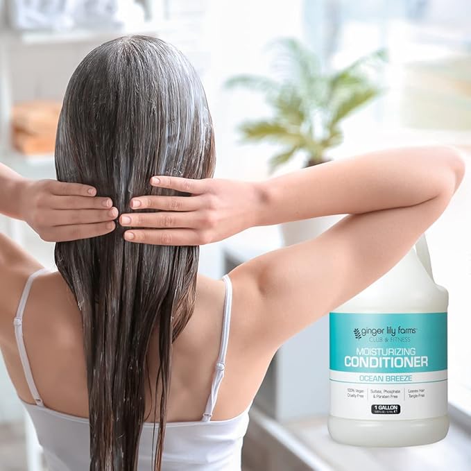 Ginger Lily Farms Club & Fitness Moisturizing Conditioner for Dry Hair, 100% Vegan & Cruelty-Free, Ocean Breeze Scent, 1 Gallon (128 fl oz) Refill