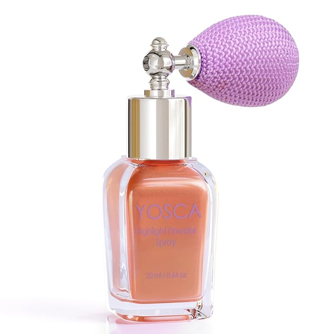 Yosca Highlighter Powder Spray, 20ML Cosmetic Grade Shimmer Powder Glitter Spray Sparkle Highlighter Makeup Festival Concert Accessorise for Rave Clothes Hair Face Nail Art - Metal Stawberry