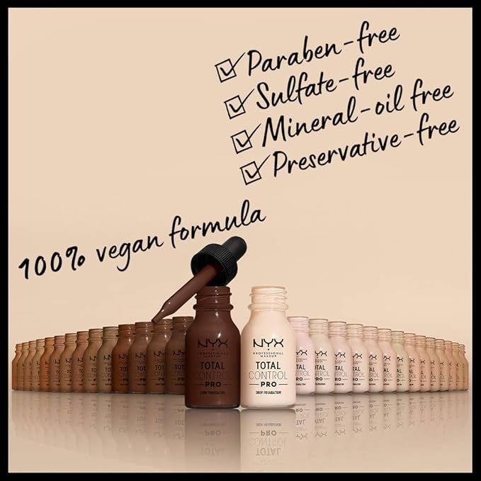 NYX PROFESSIONAL MAKEUP Total Control Pro Drop Foundation, Skin-True Buildable Coverage - Nutmeg