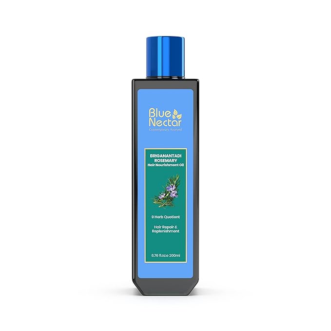 Blue Nectar Rosemary Oil with Bhringraj, Amla and 9 Herbs for Natural Hair Growth (6.76 Fl Oz)