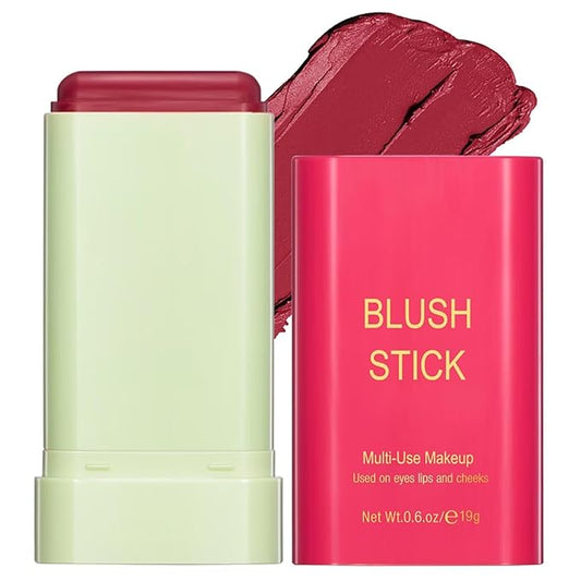 Multi-Use Makeup Blush Stick,Beauty Solid Moisturizer Stick,Waterproof Natural Cheek(2#Hot Red)