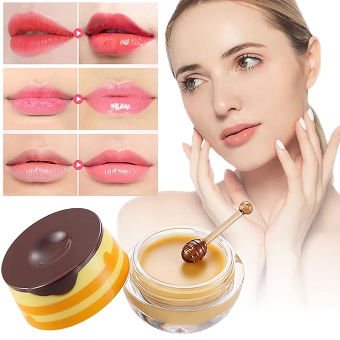 Bee Lip Balm Lip Mask Honey Pot Honey Lip Mask Propolis Moisturizing Lip Balm with Stick - Hydrating Prevention Dry & Cracked Lip Scrubs Exfoliato Lip Wrinkle Skin Care Products(Honey)