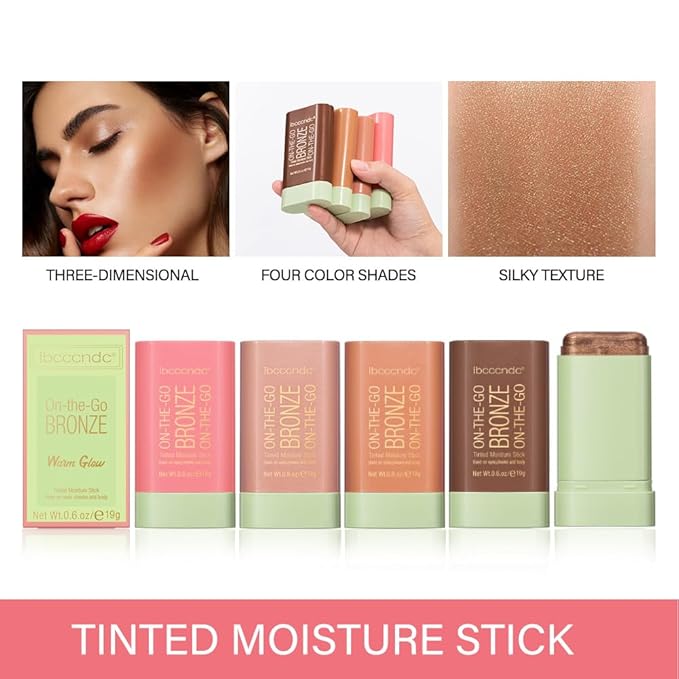 UNYOKE Soft Creamy Highlighter Blush Stick,Smooth Shimmer Bronzer Stick,Long Lasting Waterproof Blush Illuminator Luminizer,Blendable Natural Glow Makeup Cream Blush Highlight 0.6 Oz（03# Rich Glow）