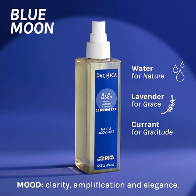 Pacifica Hair Perfume & Body Fragrance Spray Mist - Blue Moon with Lavender & Currant – Alcohol-Free, Vegan & Cruelty-Free, 6.5 oz
