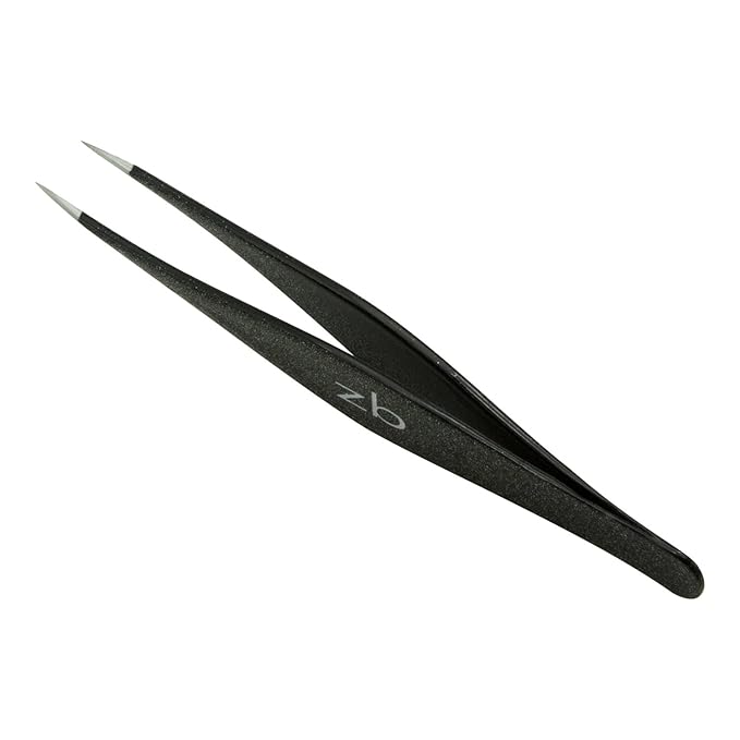 Ingrown Hair Tweezers by Zizzili Basics - Surgical Grade Stainless Steel Fine Pointed Tweezers - Precision Aligned Tips for Splinter, Eyebrow & Facial Hair Removal - with Bonus Tip Guard & Carry Pouch