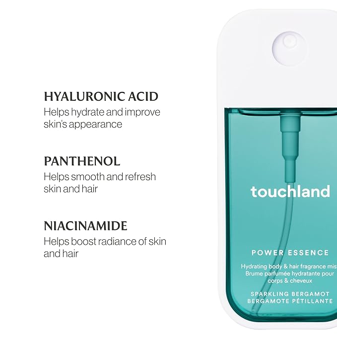 Touchland Power Essence Hydrating Body & Hair Fragrance, Sparkling Bergamot, 2 FL. OZ. Travel Size Body Mist