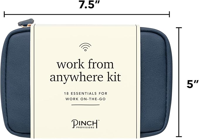 Pinch Provisions Work from Anywhere Kit, Includes 18 Essentials to Help You Stay on Task, Must-Have Essentials, Compact Multi-Functional Vegan Leather Pouch, Navy