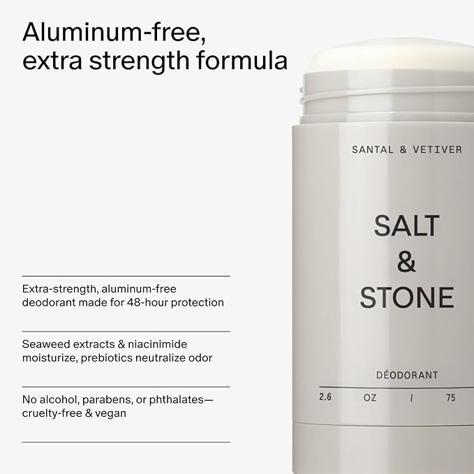 SALT & STONE Aluminum Free Deodorant | Extra Strength 48 Hour Protection for Women & Men | Made with Seaweed Extracts, Shea Butter & Prebiotics (Trio Set)