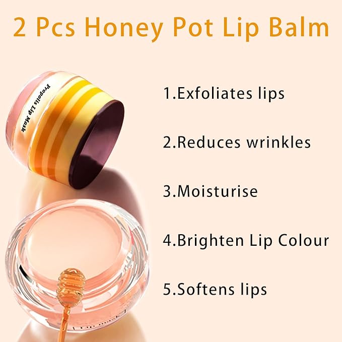 2PCS Lip Mask Overnight, Honey&Strawberry Moisturizing Exfoliator