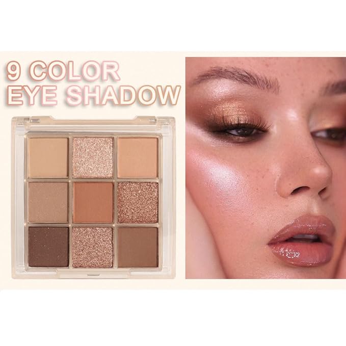 9 Colors Colorful Eyeshadow Palette Makeup,Rose Gold Brown Nude Matte Shimmer Neutral Eye Shadow Powder Palette,Highly Pigmented Naturing-Looking Long Lasting Waterproof