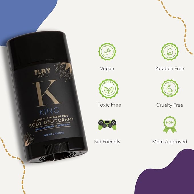 PLAY PITS - 2 Pack - Natural Deodorant - Safe for Men & Women w/Sensitive Skin - Clean, Non-Toxic, & Paraben Free – KING Scent - Infused w/Essential Oils – 2.65 Oz.