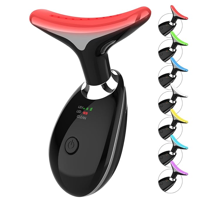 Red-Light-Therapy-for-Face and Neck, 7 Color Light Based Facial Massager, Portable Skin Care Tool (Black)