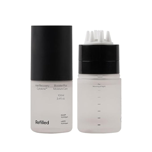 REFILLED Booster Plus Moisture | Hair Growth Serum & Thickening Scalp Treatment with Built-in Massager for Men & Women | Hair Loss & Thinning | Fuller & Baby Hair Regrowth | Fast-Absorbing with Biotin