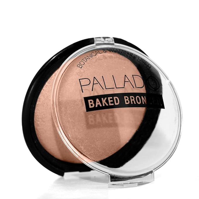 Palladio Baked Bronzer, Highly Pigmented and Easy to Blend, Shimmery Bronzed Glow, Use Dry or Wet, Lasts all day long, Provides Rich Tanning Color Finish, Powder Compact, Atlantic Tan