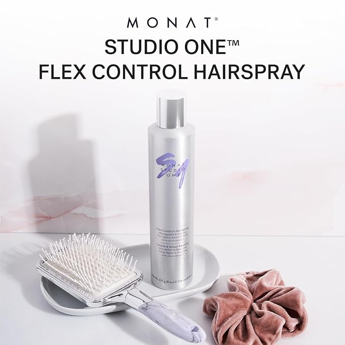 MONAT Studio One™ Flex Control Hairspray – Light to Medium Buildable Hold – Infused with REJUVENIQE® – Can be Used on Colored Hair – Fresh Smelling Scent – Style Memory for Humid Weather