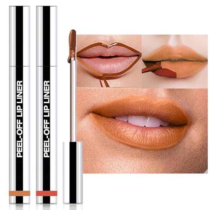 2Pcs Matte Liquid Lip Stain Peel Off Lip liner Tattoo, Matte Peel Off Lip Stain, Long Lasting Waterproof Lipstick Lip Gloss Stain, Transfer-proof for All Skin Types (0.24 fl oz-01#+07#)