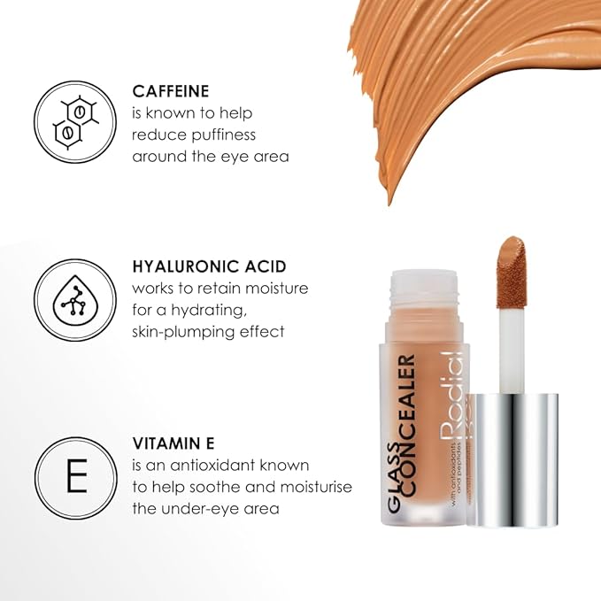 Rodial Glass Concealer Shade 5 - Luminous, Full-Coverage Cream with Peptides and Antioxidants for Flawless Skin, 0.1 fl. oz.