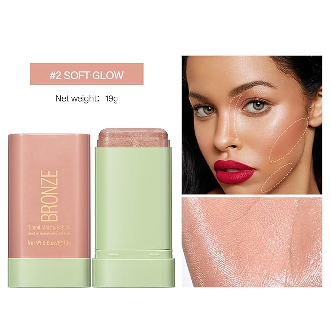Multi-Purpose Makeup Blush Stick, 3-in-1 Beauty Tinted Solid Blush Stick For Cheeks, Lips And Eyes Waterproof Natural Cream Blush Stick With Long-Lasting Moisturizing Formula (#2Soft Glow)