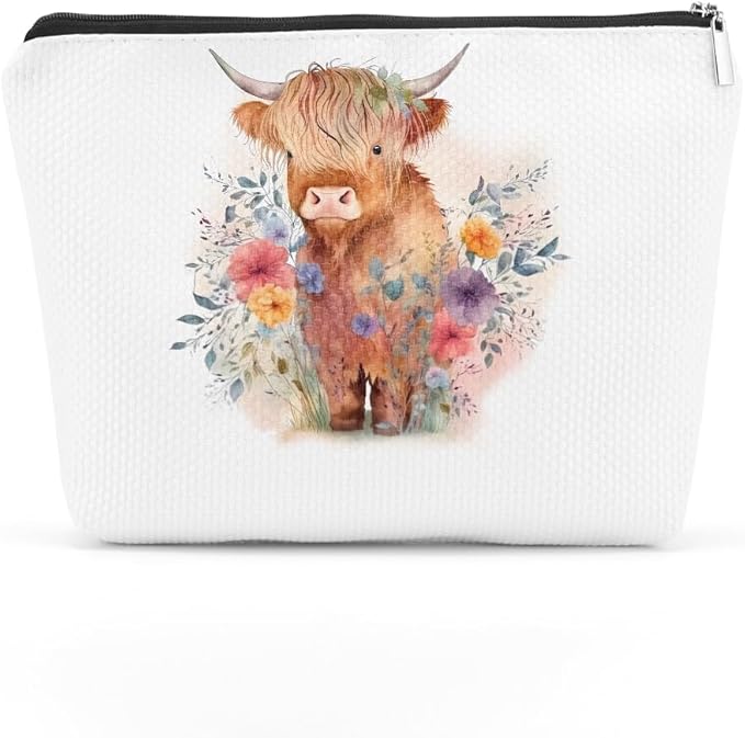 Western cosmetic bag highland cow