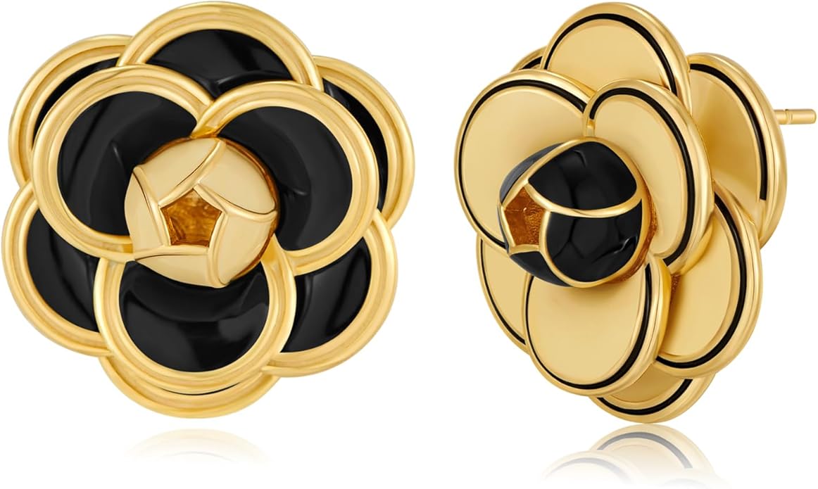 CLASSYZINT Gold/White/Red/Black Flower Stud Earrings For Women