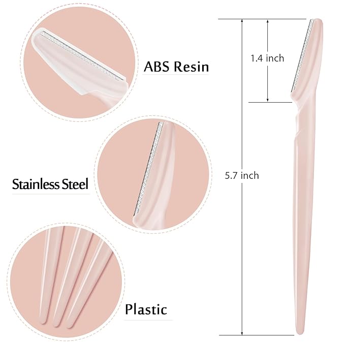 12 Pcs Eyebrow Razors, Face Razors Multipurpose, Exfoliating Dermaplaning Tools, Eyebrow Trimmers Shaver with Safety Cover, Facial Hair Removal for Women Men Body Use (Light Pink)