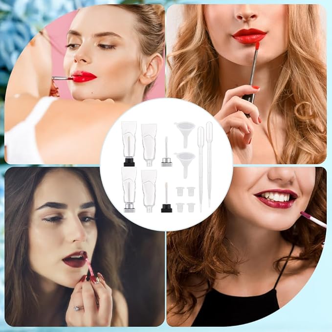 GORGECRAFT 4Pcs 4ml Lip Gloss Tubes Empty Refillable Soft Lipgloss Balm Tubes with Brush Glaze Container with Silver Black Square Lid Rubber Inserts Droppers Funnel for Travel Samples DIY Cosmetic