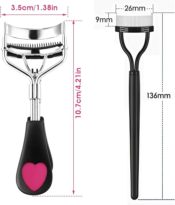Stainless Steel Eyelash Curler with Comb and Eyelash Brush Fit Suitable for Any Eye Shapes and Sizes, with 5 Silicone Refill Pads (Black Set)