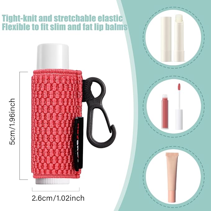 5PCS Lip Balm Holder Lip Gloss Sleeves Keychain Lipstick Holder Keychain Chapstick Elastic Sleeves(Fleshpink/Aqua/White/Rose/Black)