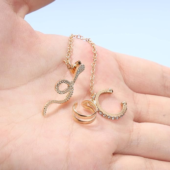 Punk Snake Cuff Chain Earrings Gold Serpent Cartilage Earrings Snake Ear Wrap Earrings Gothic Snake Helix Chain Earrings Gold Long Chain Earrings Jewelry for Women and Girls