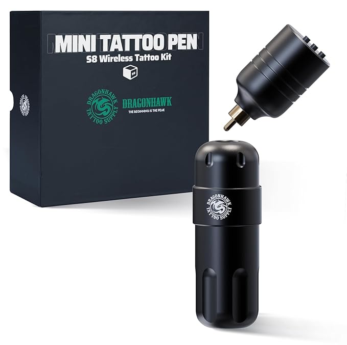 Dragonhawk Complete Tattoo Gun Kit Cordless Tattoo Machine Pen Kit Beginner Pro Tattoo Kit Cartridges Needles Coreless Motor 3.5mm Stroke Length