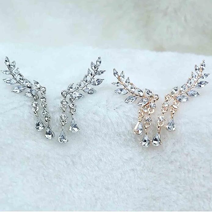 Boho Rhinestone Ear Crawler Earrings Gold Crystal Wing Ear Climber Earrings Angel Wing Crystal Dangle Earrings Cz Wing Studs Earrings Jewelry for Women and Girls