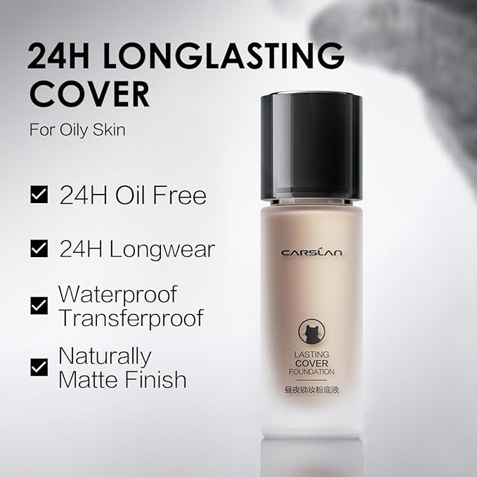 Lasting Cover Foundation, 24H Longlasting Full Coverage Matte Finish Face Makeup, Poreless, Lightweight, Waterproof, Oil Free Liquid Foundation, P02