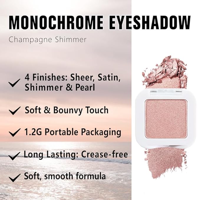 Kaely Pressed Single Eyeshadow Makeup, Champagne Shimmer Highly Pigmented Monochrome Eye Shadow Palette, Waterproof Neutral Powde Mini Eyeshadow, sombras para ojos, Lightweight Blendable, 03