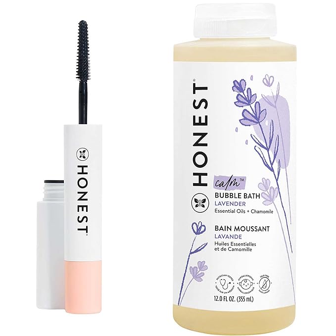 Honest Beauty Extreme Length Volumizing Clean Mascara + Honest Lavender Foaming Bubble Bath Bundle | Naturally Derived + Cruelty Free | 0.27 fl oz, 12 fl oz